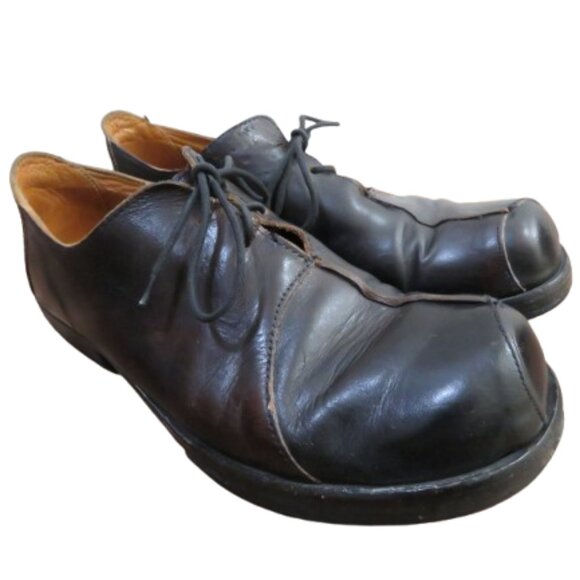 Cydwoq Shoes - CYDWOQ Square Toe Lace Up Oxford Flats Shoes in Brown Leather - Size 37 / US 7